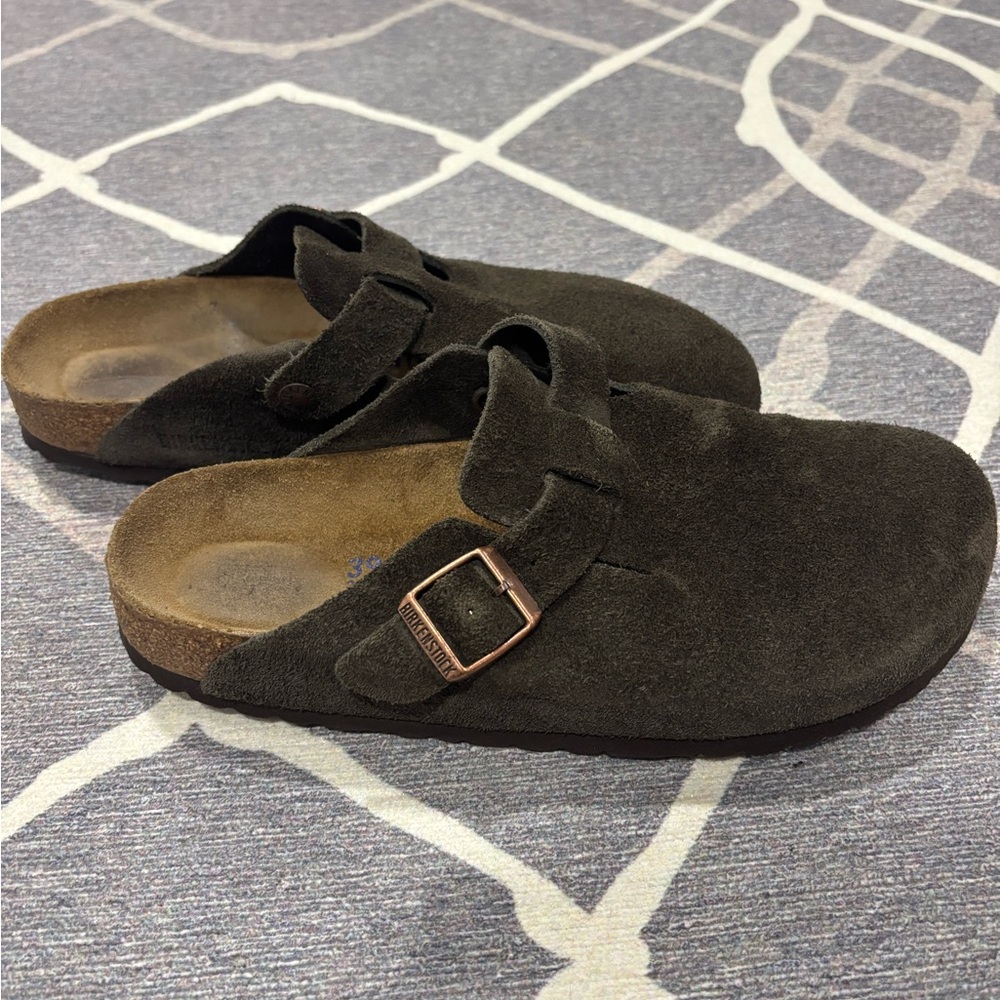 Brown Suede Slip-On Birkenstock Clogs